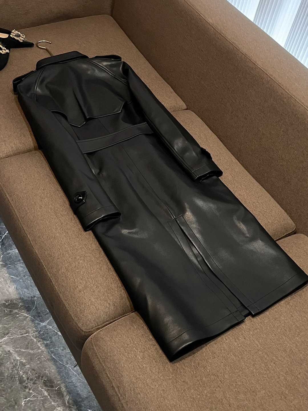 Faionable doble botonadura con cinturón Slim Fit Midi cuero Jaet nuevo invierno 2025 Cleanfit Sle abrigo largo Sve X635