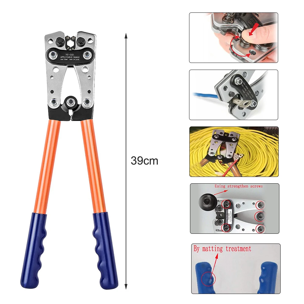 HX-50B Crimping Pliers Portable Cable Crimping Tool Professional Terminals Crimper Plier Handle Cutter Tools  6-50mm² AWG 10-0