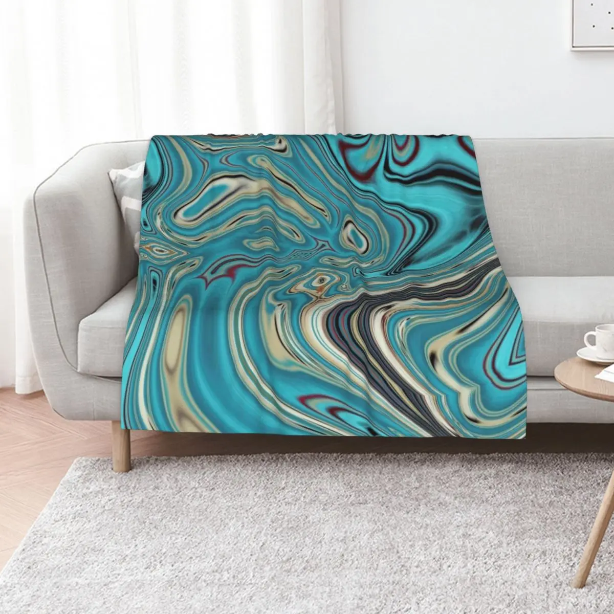 

abstract teal turquoise marble swirls mid century modern Throw Blanket Bed linens Flannel Fabric funny gift Sofas Blankets