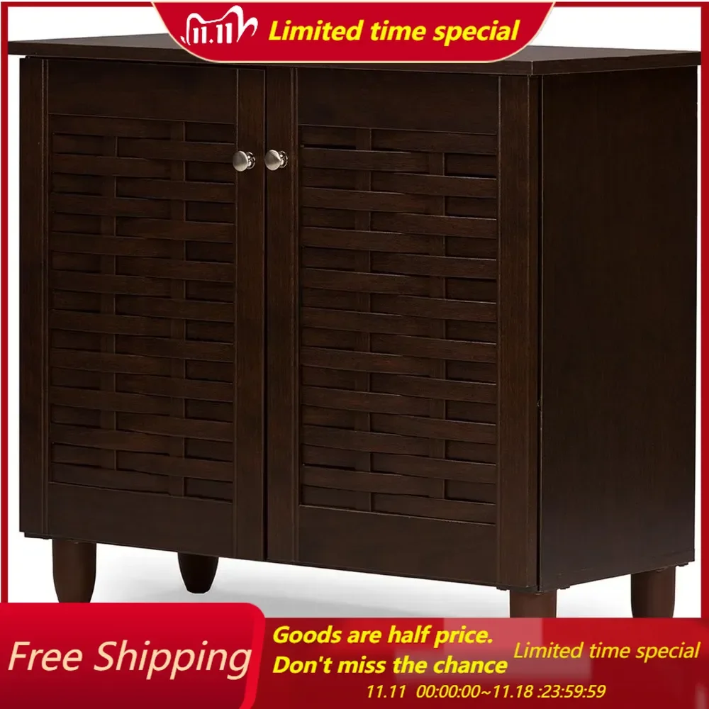 

Modern and Contemporary 2-Door Dark Brown Wooden Entryway Shoes Storage Cabinet