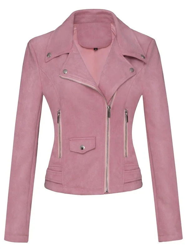 スリムフィット スエードレザー ジャケット レディース バイク用 スポーツコート メタル装飾 機能性 ファッション 無地 ジッパー付き...