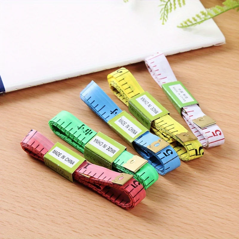 5 random color 1.5-meter rubber rulers, waist measuring tape with metal ends, suitable for fabrics, tailoring, and cutting