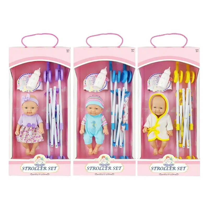 Passeggino per bambole pieghevole Set di bambole realistiche per la scuola materna con bottiglia Baby Finta Play House Toy Mini Accessori per mobili per bambole