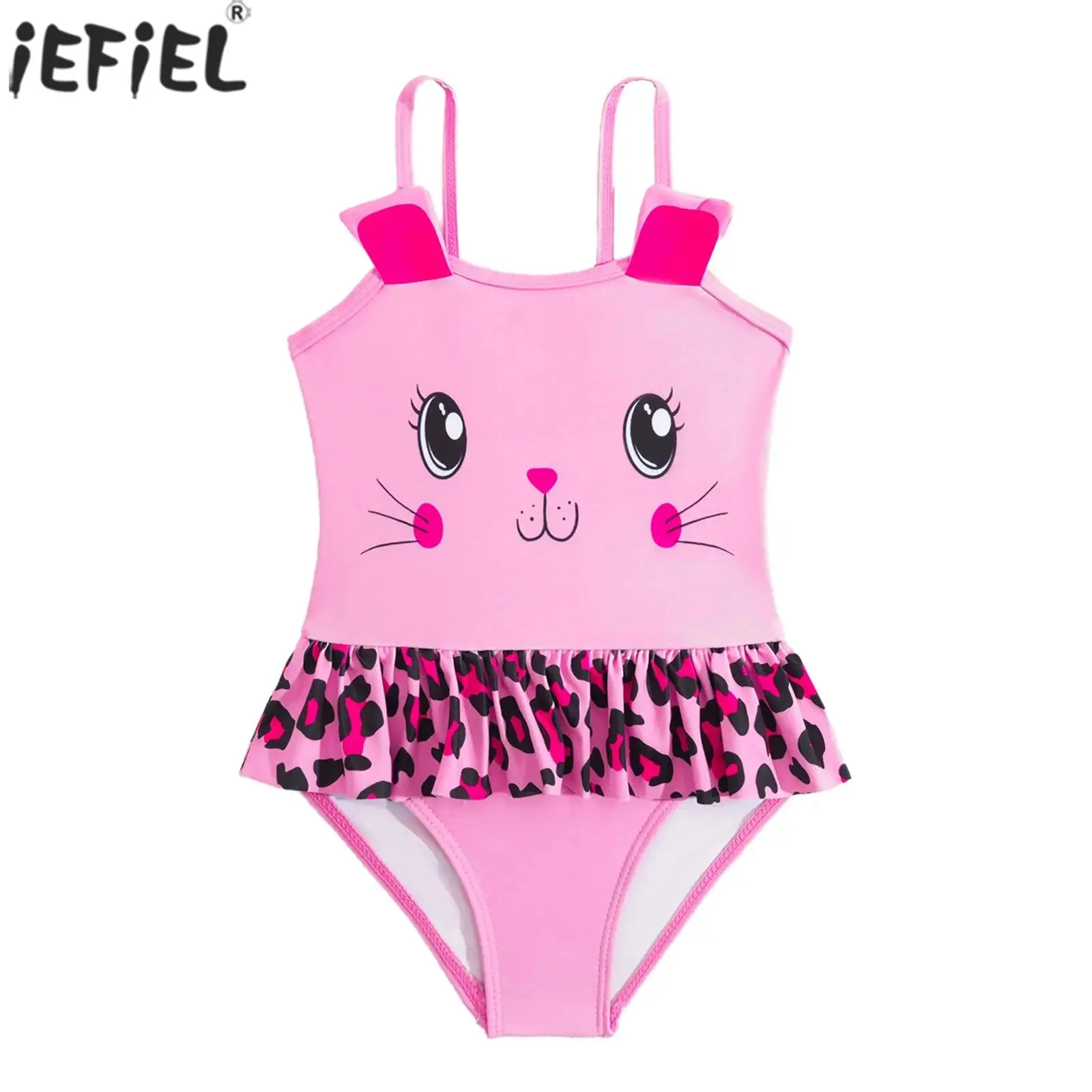 

Kids Girls Cute Cartoon One Piece Swimsuit Adjustable Straps Sleeveless Peplum Leotard Swimwear Summer Beach Pool Bathing Suit