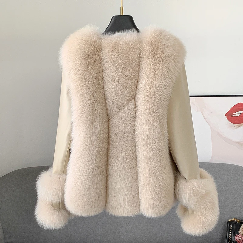 Fox Fur Fur Coat for Women 2023 Winter New Sheepskin White Goose down Fur and Leather Overcoat Genuine Leather down Jacket