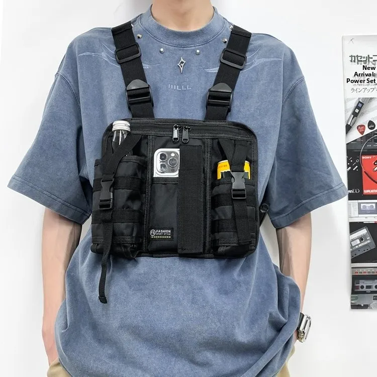Outdoor Tactical Multifunctional Men's Chest Bag Cycling Sports Leisure Travel Water Cup Bag Double Strap Oxford Cloth Backpack