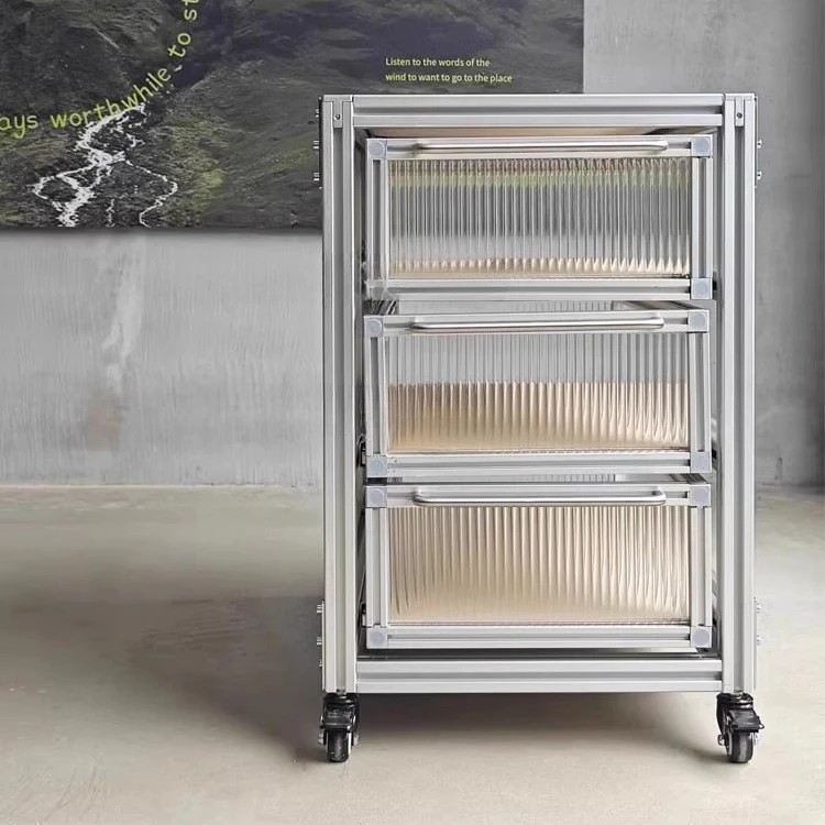 Modern simple aluminum profile file cabinet, low cabinet under table, locker with wheels, sofa edge storage rack