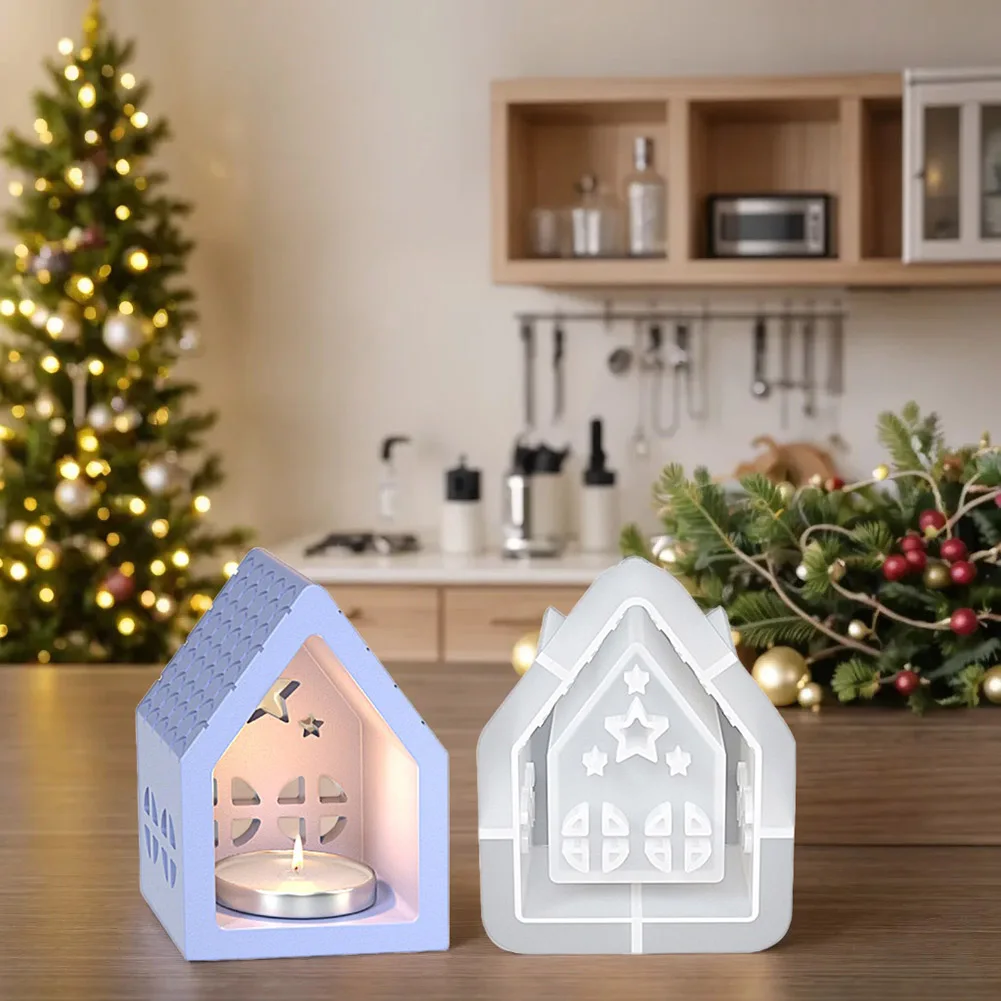 

1/2/3/4Pcs House Candle Holder Mold Houses Casting Mould Silicone Mold for Desktop Ornaments Table Candle Decorations
