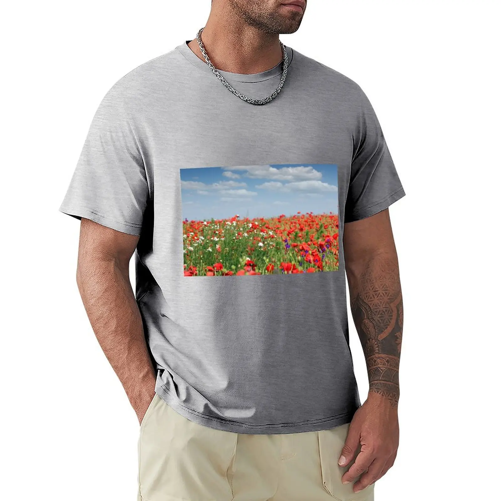 wild flowers meadow spring season T-shirt new edition graphics Short sleeve tee oversizeds mens cotton t shirts