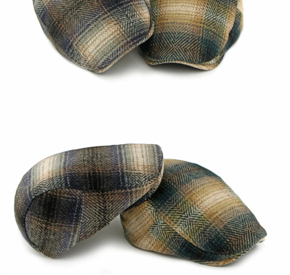 HT4883 Herren Berets Frauen Herbst Winter Plaid Wolle Baskenmütze Hut Künstler Maler Achteckige Flache Kappe Männlich Weiblich Einstellbare Baskenmütze Kappen – Detail 4