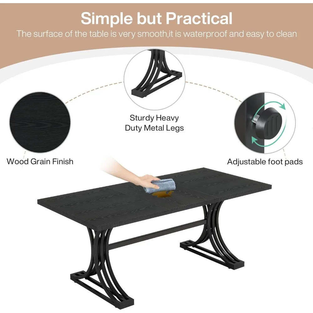 Modern 63" Rectangular Dining Table, Seats 4-6, Stylish Metal Legs, Large Dinner Table for Kitchen