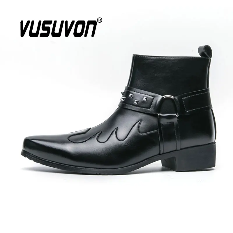 Men Split Leather Zip Fashion Boots Black Casual Winter Shoes Comfortable Ankle Slip-On Flats Big Size 38-46 British Style