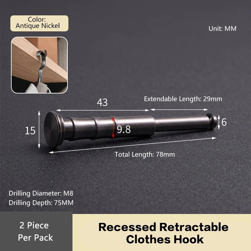 Retractable Recessed Door Back Mounted Sturdy Coat Hook Invisible Metal Key Holder For Hallway Entryway Closet Storage Rack