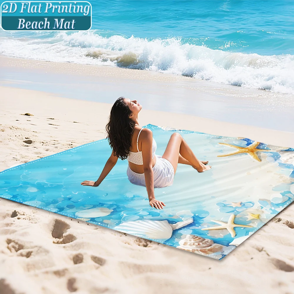 1-Piece Set, Summer Outdoor Beach Mat, Includes 4 Ground Stakes, Unique Printed Design, Fade-Resistant, Lightweight, Quick-Drying, Easy to Carry, Windproof and Sandproof, Fashionable and Trendy Outdoor Activity Decoration, Suitable for Beach, Camping, Picnics, Parties