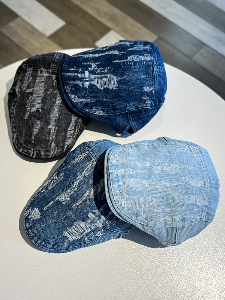

Retro denim forward hat men and women four seasons reverse wear casual versatile painter hat beret hat