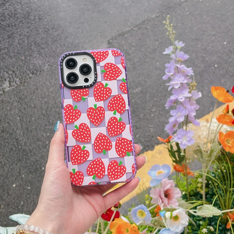 Loving Heart Strawberry Florals Case For Iphone 11 14 15 Pro Max Silicone Soft 12 13 Mini SE 7 8 Plus XR XS Max Shockproof Cover