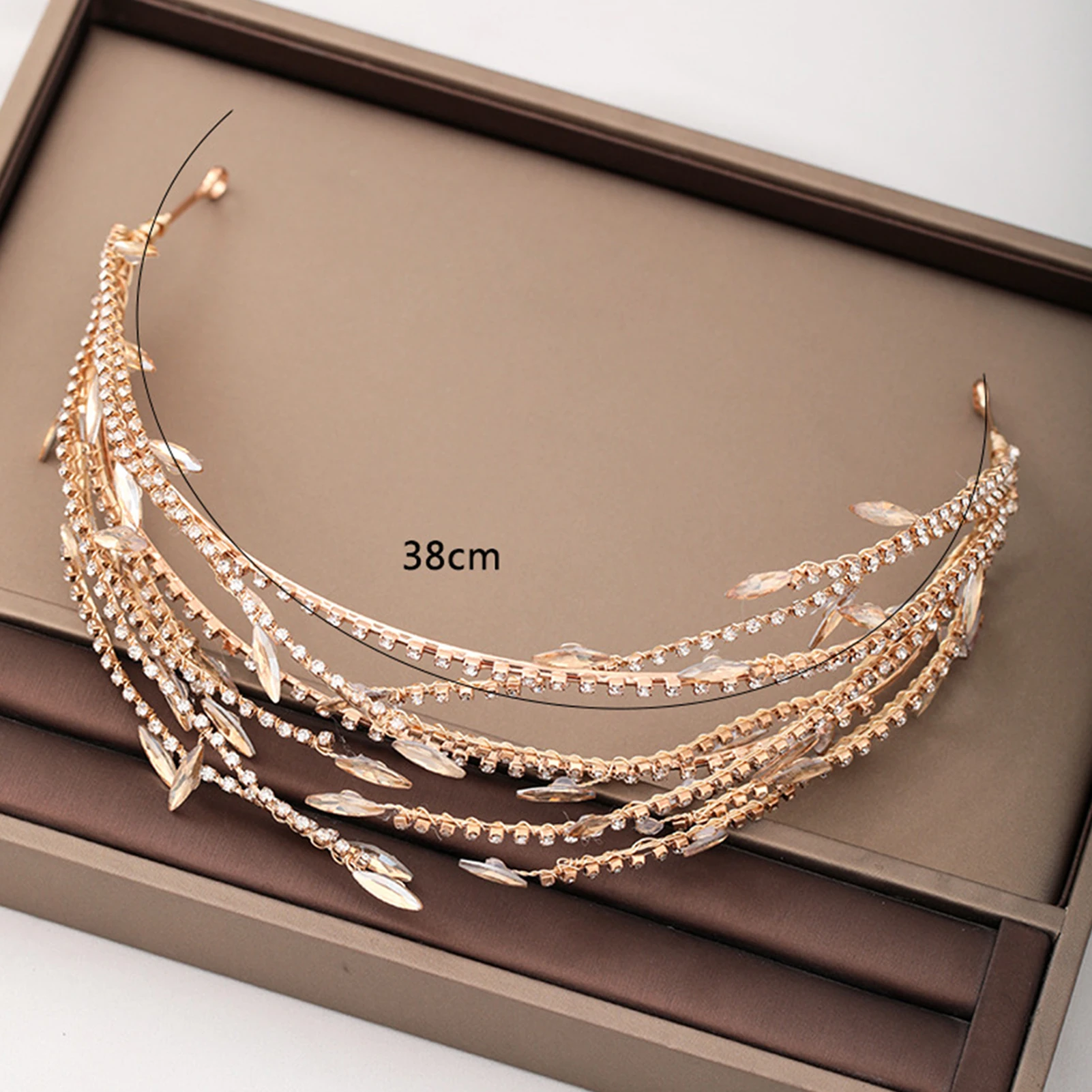 Comfortable Crown Headband Elegant for Masquerade Ball Banquet Party Rhinestone Leaf Headdress Fairy Wedding Hair Accessory