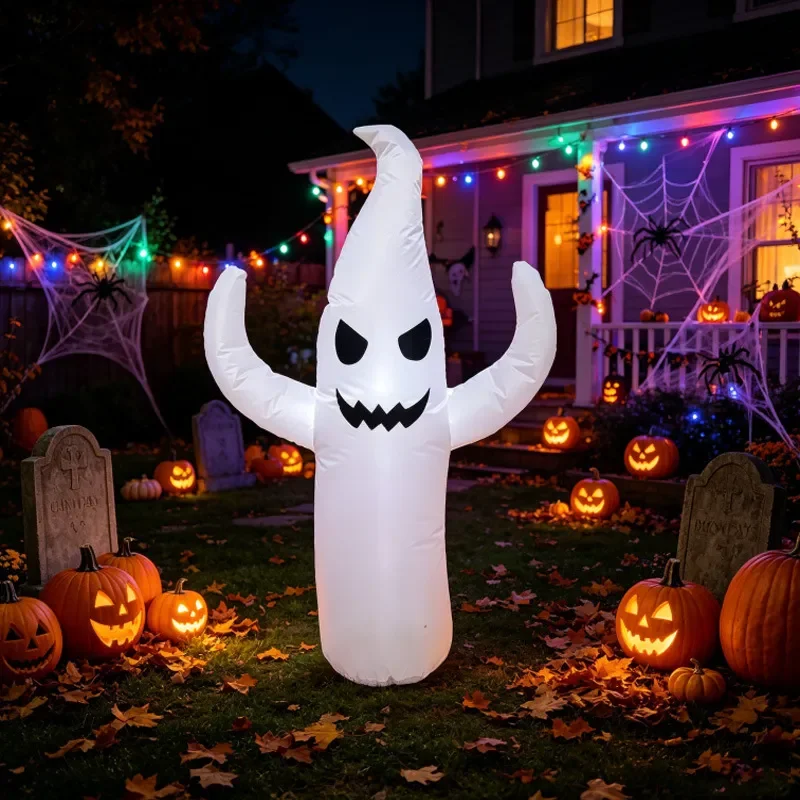 Halloween Inflatable Ghost Decoration LED Light Up Pumpkin Owl Yard Display Air Blow Up Model Outdoor Holiday Party Decor