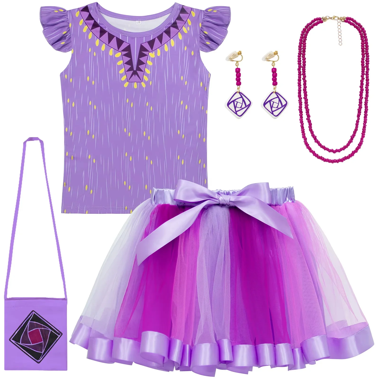 Children's Dresses Wish Asha Cosplay Costume For Girls Casual Dresses Kids Girl Purple Summer Clothes Kids Birthday Party Dress
