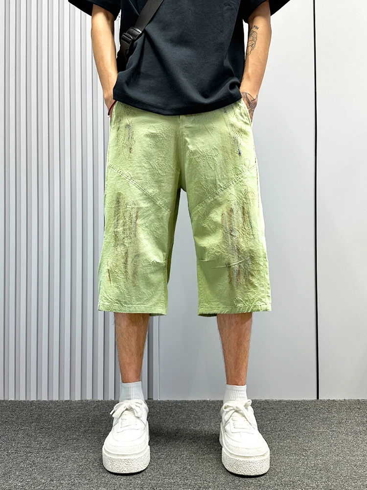 

Белые повседневные брюки American High Street fiti, мужские летние тонкие свободные прямые брюки семи четвертей, модные дышащие брюки