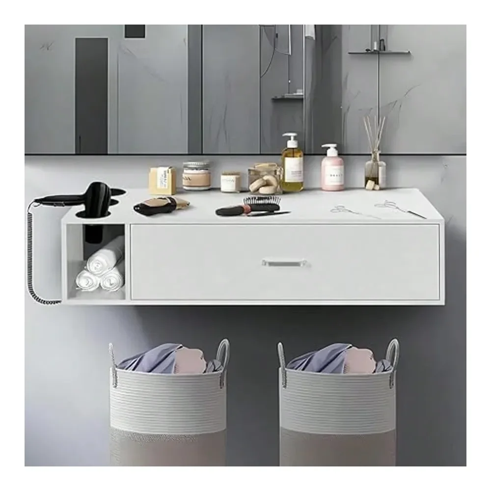

Станция для укладки волос Mount Styling Salon Station с 1 ящиком и 3 металлическими отверстиями для фена, набор оборудования для салонов красоты и спа, белый/черный