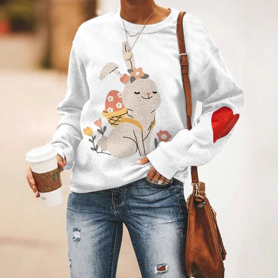 Spring and summer tie dye Easter bunny themed printed loose long sleeved T-shirt