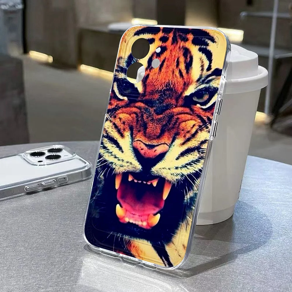 

Tiger Phone Case For iPhone 16 Pro Max Funda iPhone 11 15 14 13 12 XR X XS 7 8 Plus SE 16promax Soft TPU Shockproof Fundas Cover