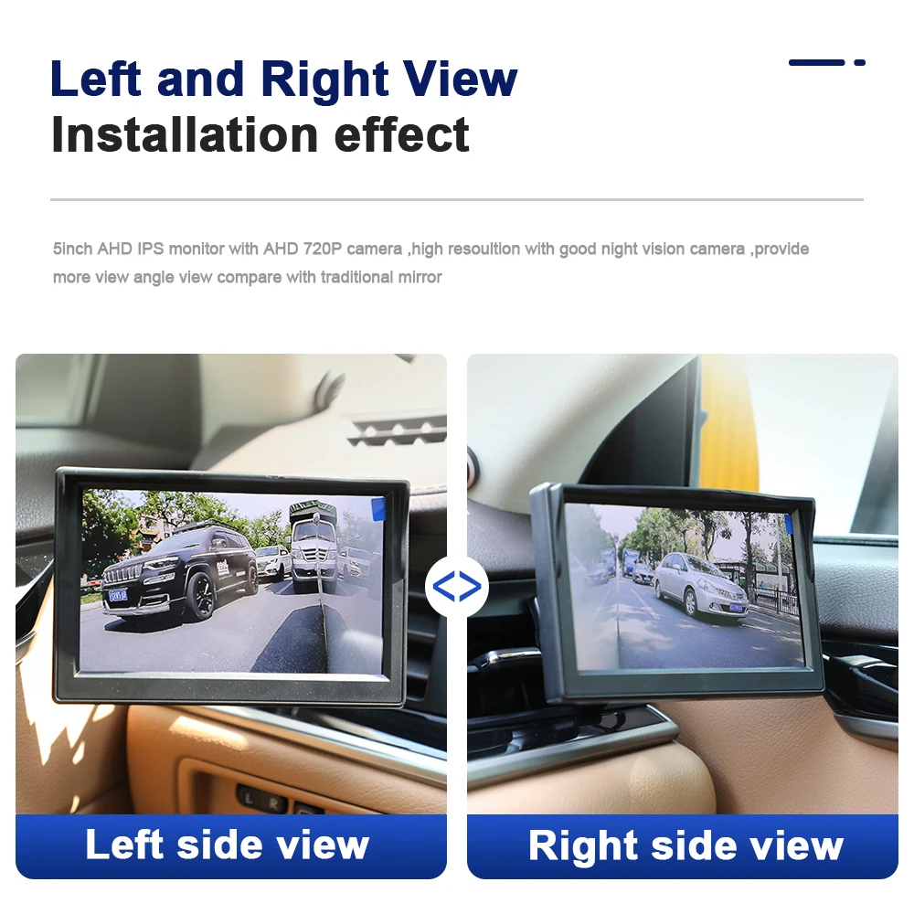 Carsanbo AHD 5-Zoll-Seitenansicht-Monitor für digitale Autos, Spiegelsystem, 720P, toter Winkel, Nachtsicht, Rückfahrkamera mit Display, Backup