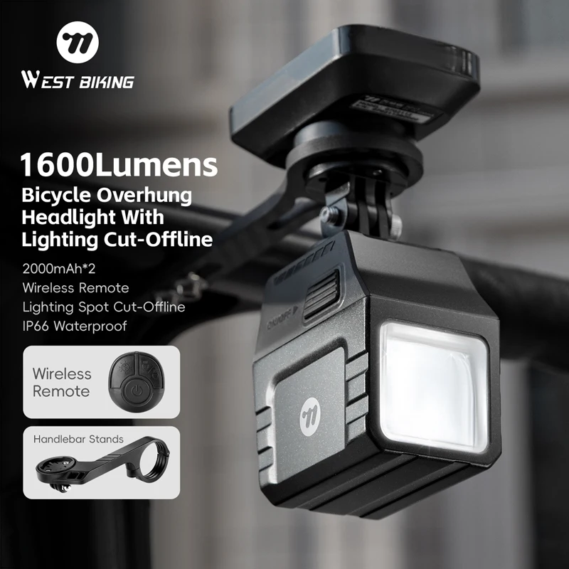 

WEST BIKING Bicycle Headlight 1600 Lumens High Bright IPX6 Waterproof Cycling Flashlight Type-C MTB Road Bike Light Accessories