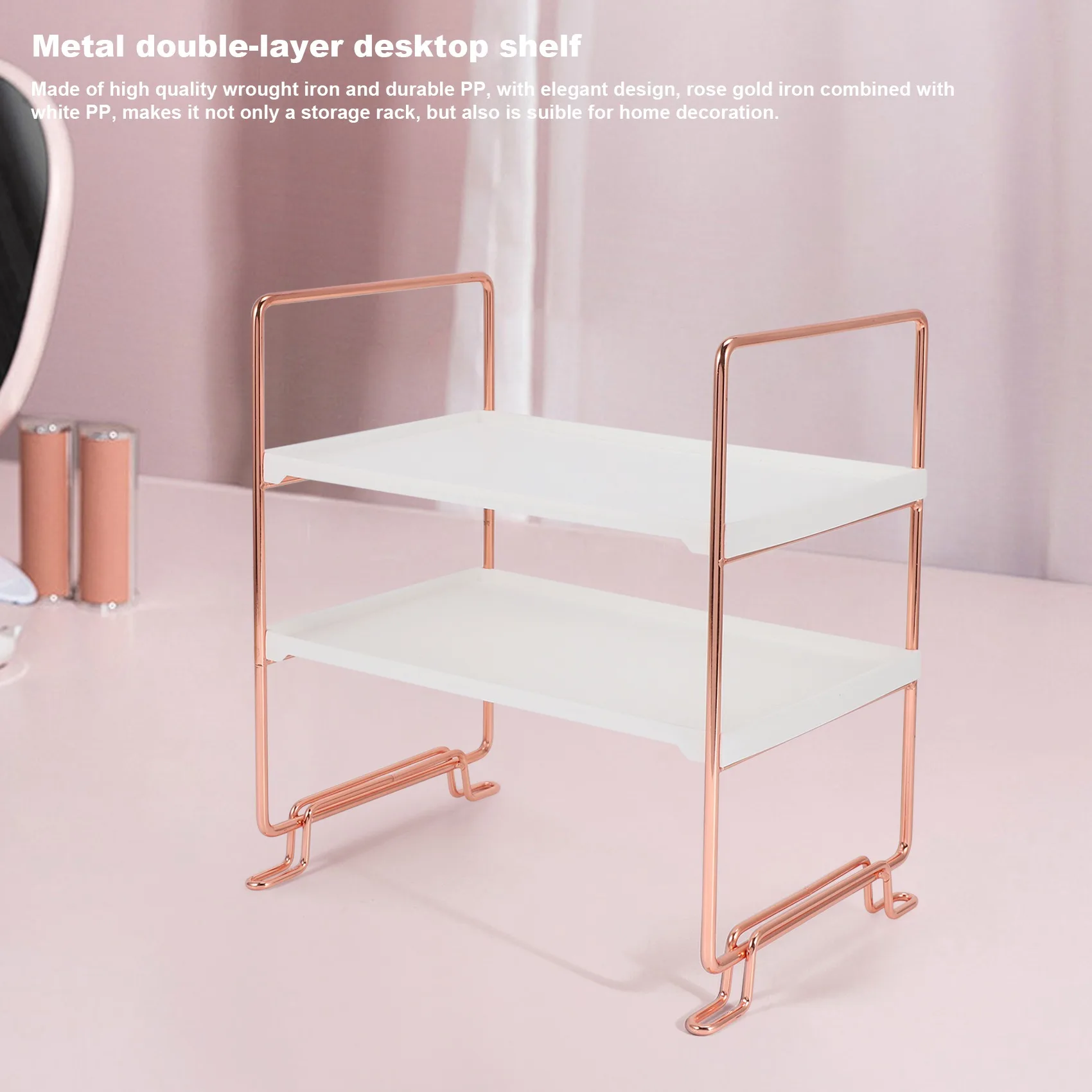 Desktop Storage Rack Rose Gold 2 Layers Bathroom Makeup Organizer Assembled Kitchen Seasoning Iron Storage Shelves