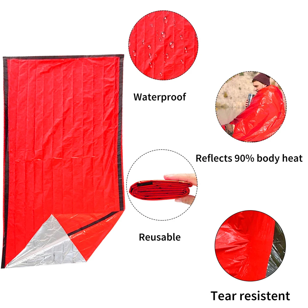 แบบพกพากันน้ําฉุกเฉิน Survival Sleeping Bag กลางแจ้ง Edc Camping Gear ความร้อนกระสอบ First Aid Rescue Kit Mylar ผ้าห่ม ﻿