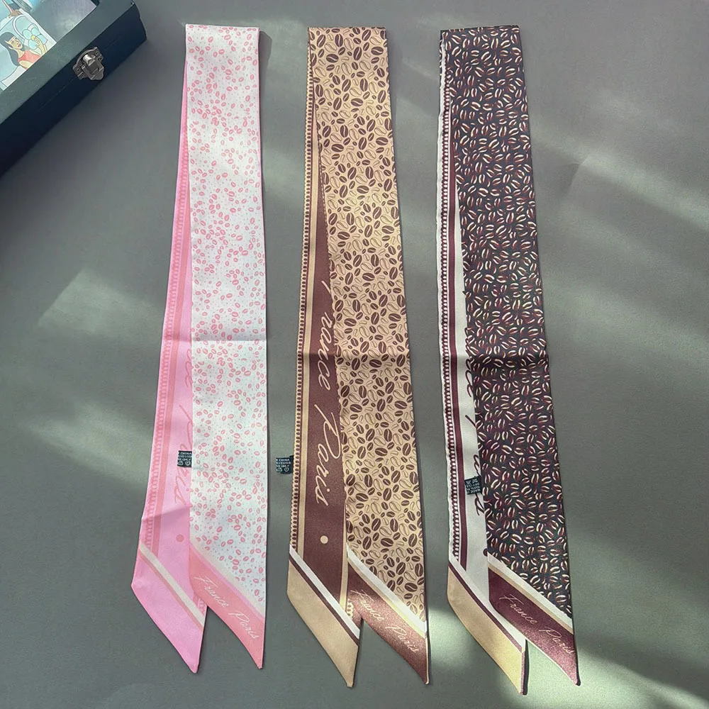 New coffee bean silk scarf French retro wrist strap hair rope ponytail headrope ribbon hair accessories headband wholesale