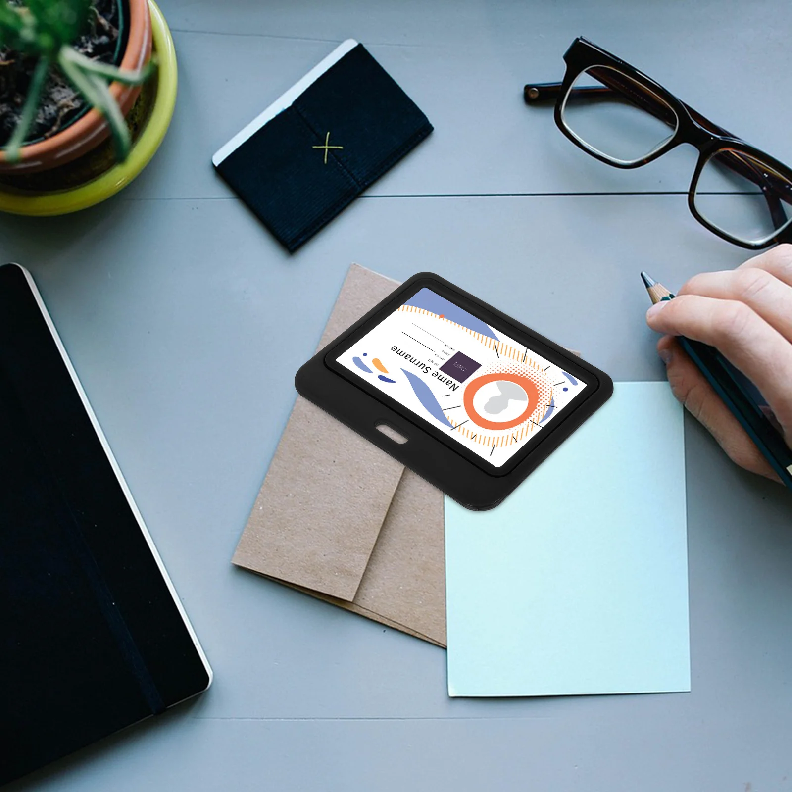 

12Pcs Horizontal Id Card Holder Double Sided Transparent Plastic Badge Sleeve Design for Office Staff School