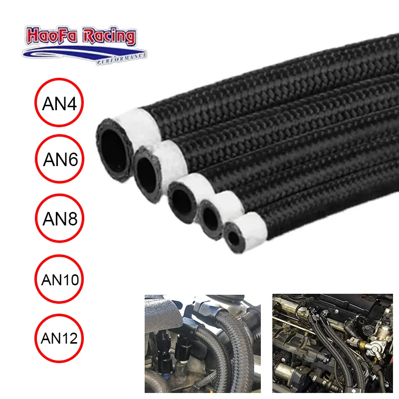 1M 3M 5M AN4 AN6 AN8 AN10 AN12 Fuel Hose Oil Gas Line Cooler Hose Line Pipe Tube Nylon Stainless Steel Braided CPE Rubber Black