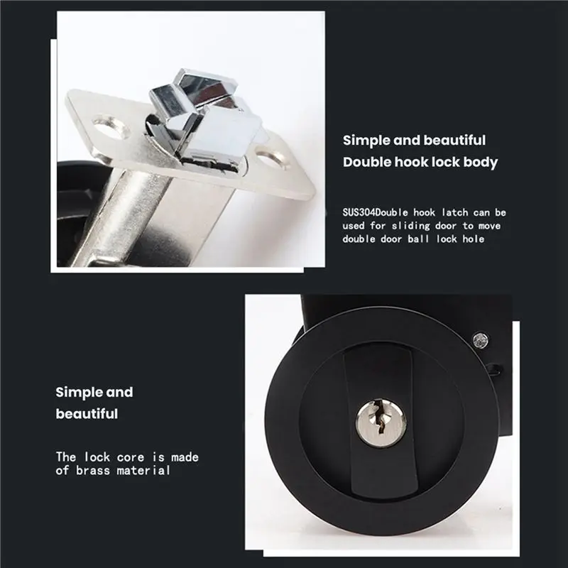AA08-4X Sliding Pocket Door Lock Black Privacy Round Pocket Door Hardware Black Contemporary Pocket Door Lock With Keys