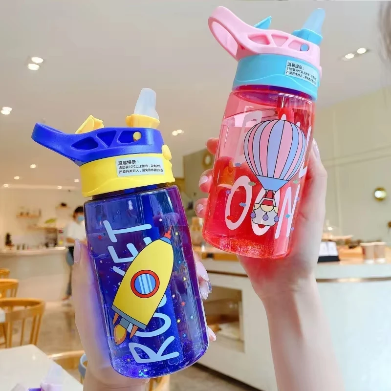 1PC 480ml Kids Water Bottle For School Boys Girls, Cup With Straw, Cute Cartoon Leak-Proof Mug, Portable Travel Drinking Tumbler