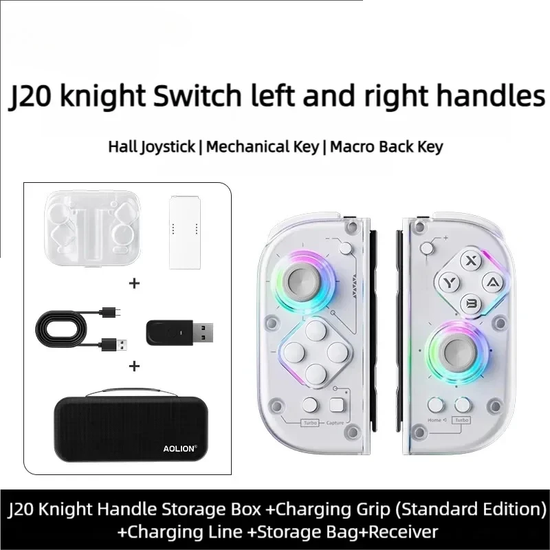 

New j20 For Switch 2 RGB Wireless Knight Left and Right Controller Hall Joystick Gamepad For Switch With Charging grip