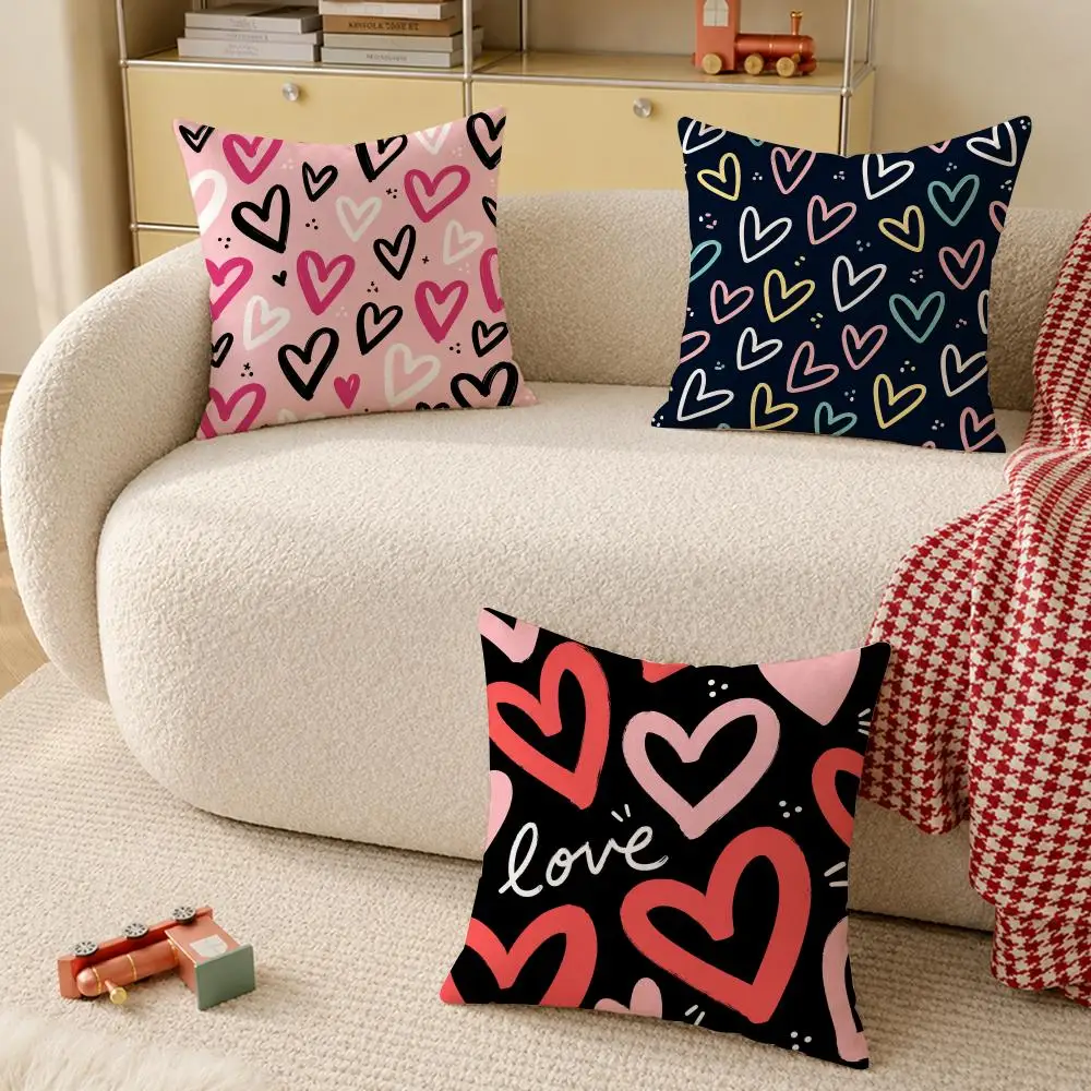 Doodle Heart Pattern Cushion Cover Pillow Cover Decorative Throw Couch Home Decor for Living Room Sofa