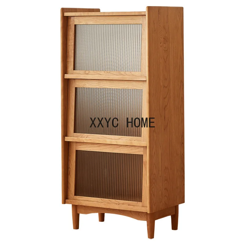 Cherrywood Bookcase All Solid Wood Nordic Glass Bookcase with Door Modern