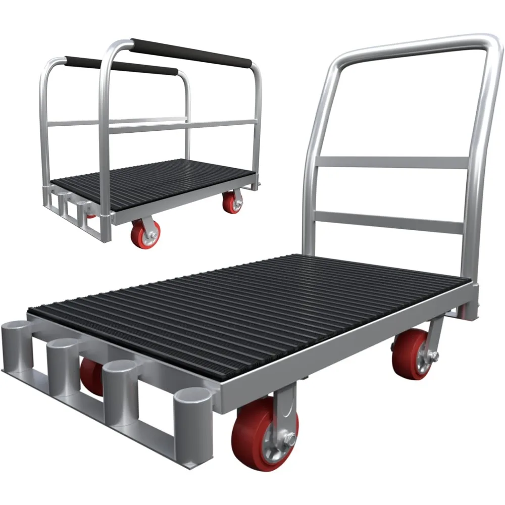 Robuuste 2-in-1 paneelwagen met 42 x 24 rubberen matplatform en 3 leuningen, capaciteit van 2500 lbs voor gipsplaat en hout, flatbe