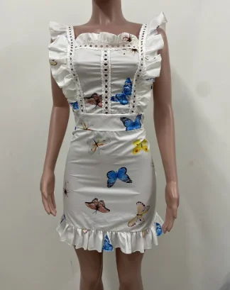 Vestido corto con cintura y orejas de madera para mujer, minivestido de temperamento con mariposas, estilo dulce, a la moda, novedad de 2023