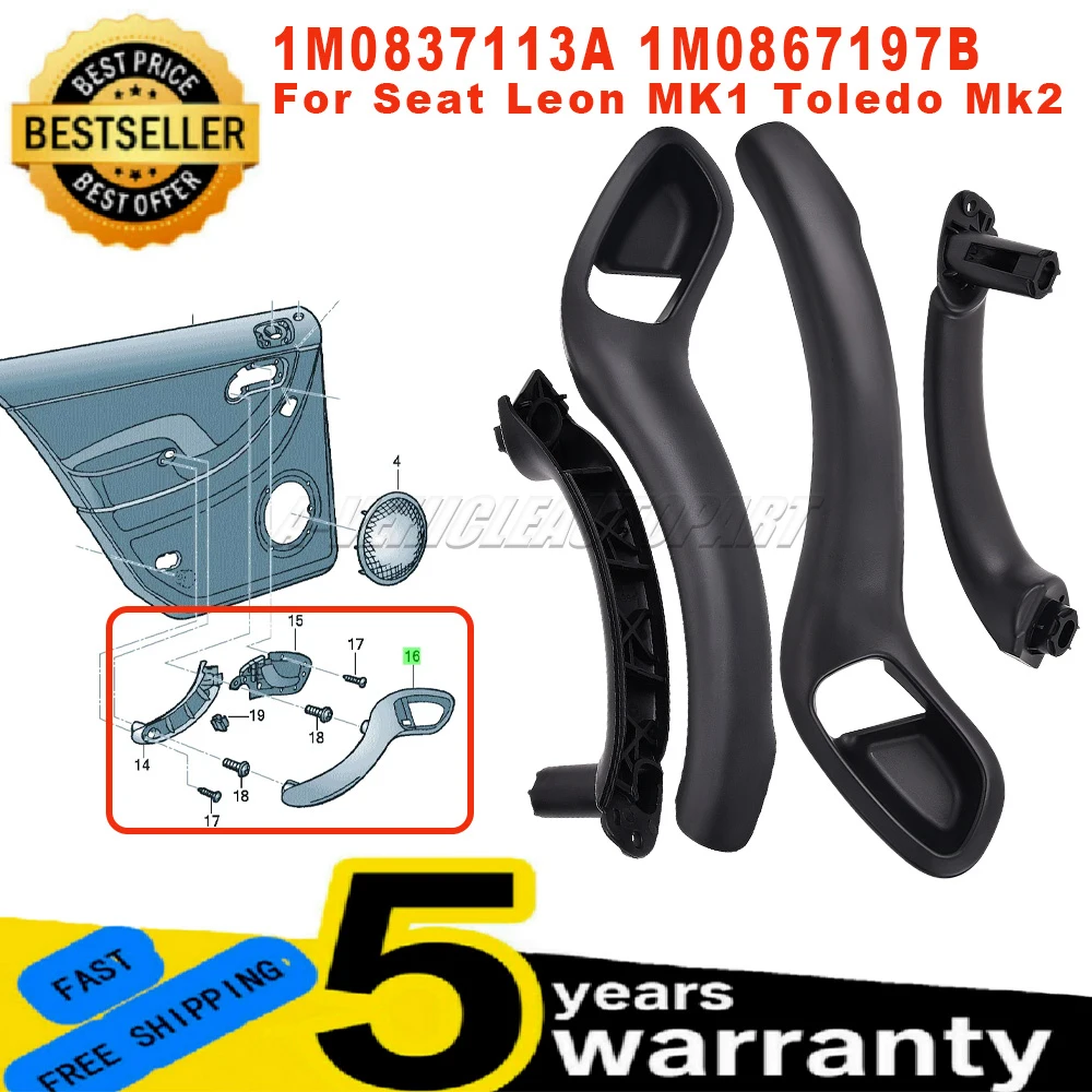 1M0837113A 1M0867197B For Seat Leon MK1 Toledo Mk2 New Front Rear Interior Door Handle Grip Left Right ABS Black Car Accessories