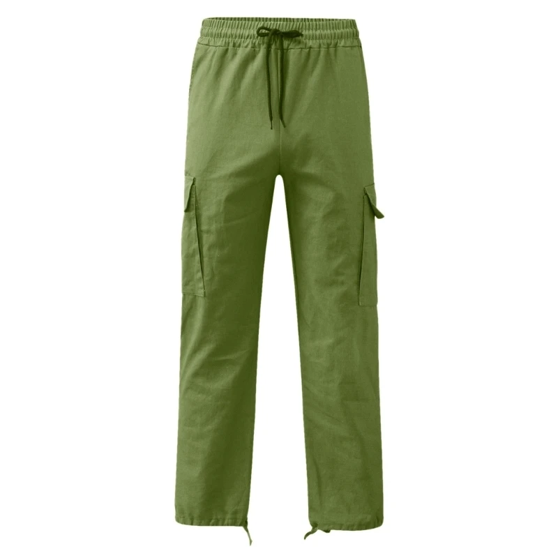 Men Athletic Baggy Sweatpants Color Casual Loose Fit Drawstring Elastic Waist Jogger Cargo Pants with Multi-Pockets