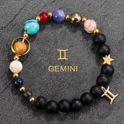 Lucky Zodiac Astrology Bracelet 12 Constellations Handmade Beads With Natural Stone 8 Planets Energy Protection Fortune Gift