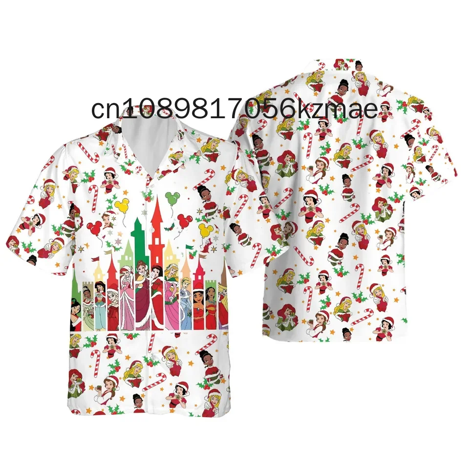 2024 neue Disney Prinzessin Hawaii Shirt Männer Frauen Kurzarm Button Up Shirt Disney Weihnachten Hawaii Shirt