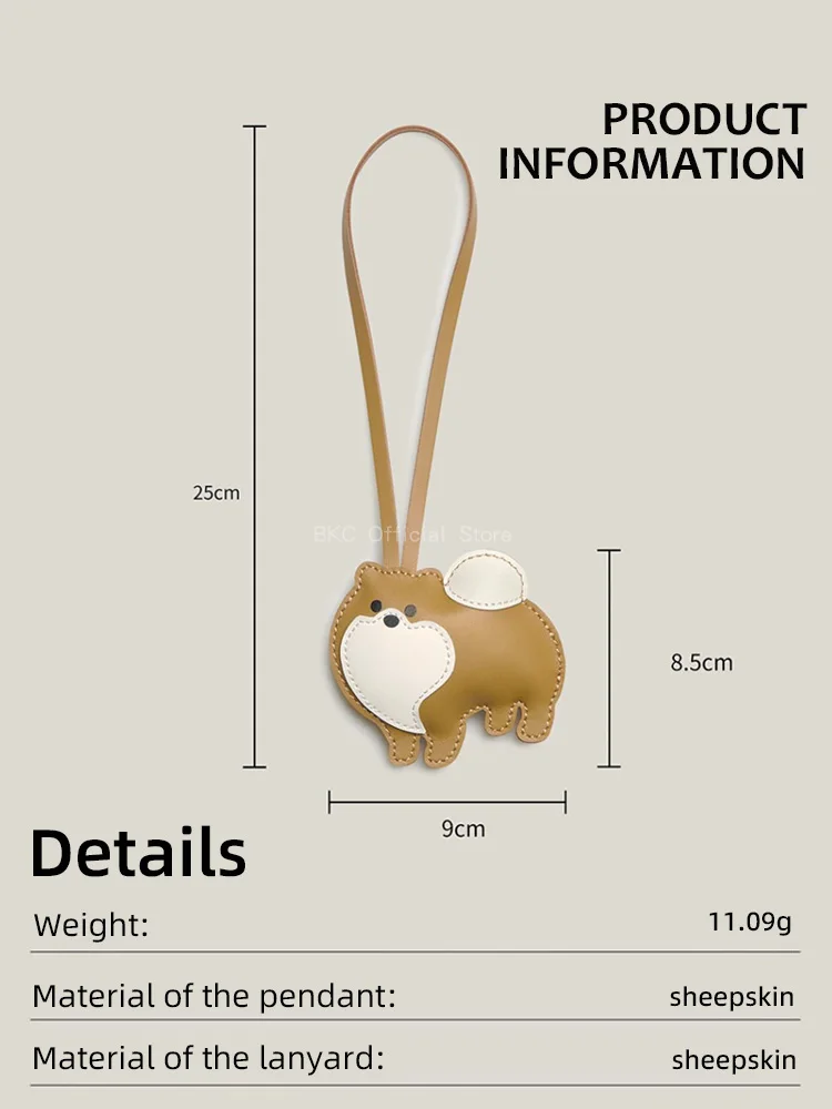 Pomeranian Dog Bag Charm Sheep Leather Full Handmade Wax Thread Saddle Stitch Cute Puppy Handbag Pendant Key Ornament