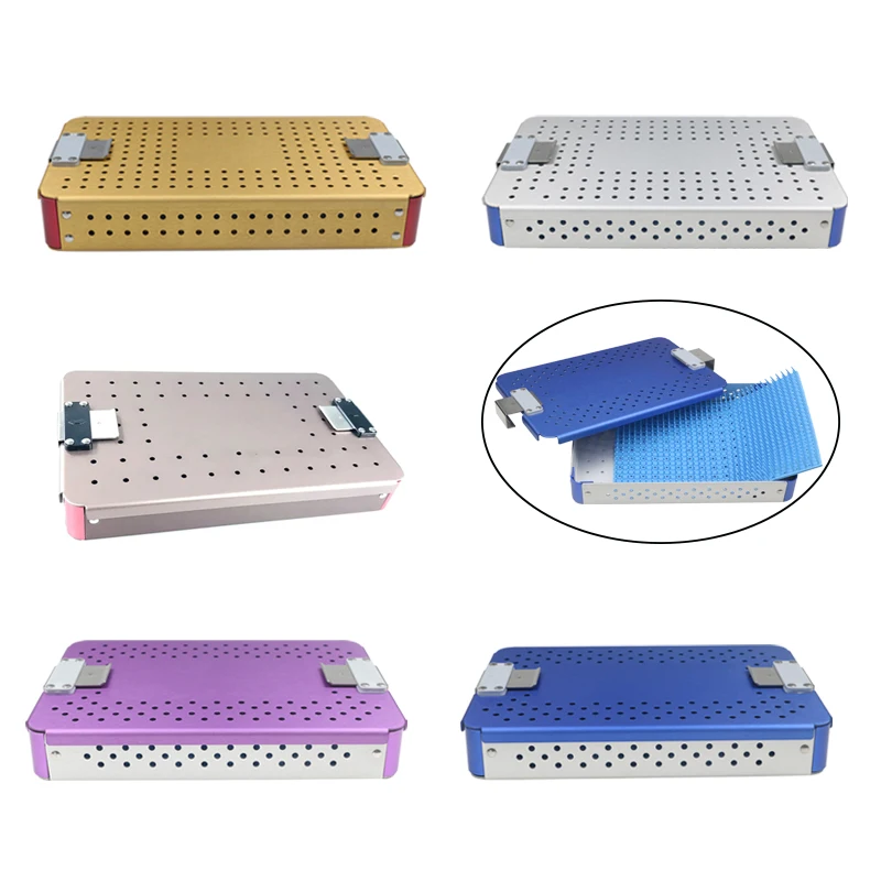 

Five Type Choices Autoclavable Aluminium Alloy Disinfection Box Sterilization Tray Case with Silicone Pad