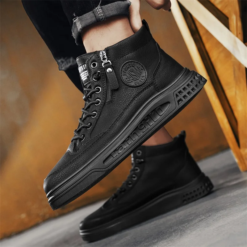 

Leather Men Ankle Boots Fashion comfortable Men Sneakers Luxury British style High Top Shoes Men Platform Casual Shoes 2025 New