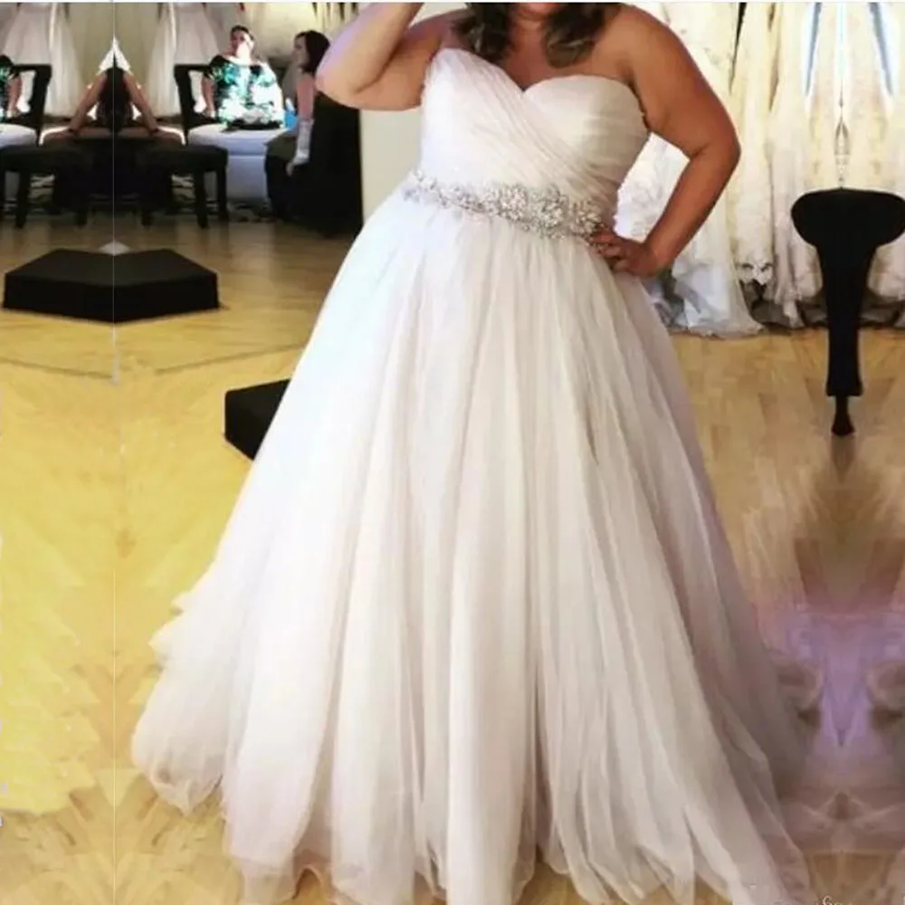 

Customized ZJ9005 Ball Gown Wedding Dresses Sleeveless V Neck Strapless Sequins Applique Ruffles Beads Plus Size