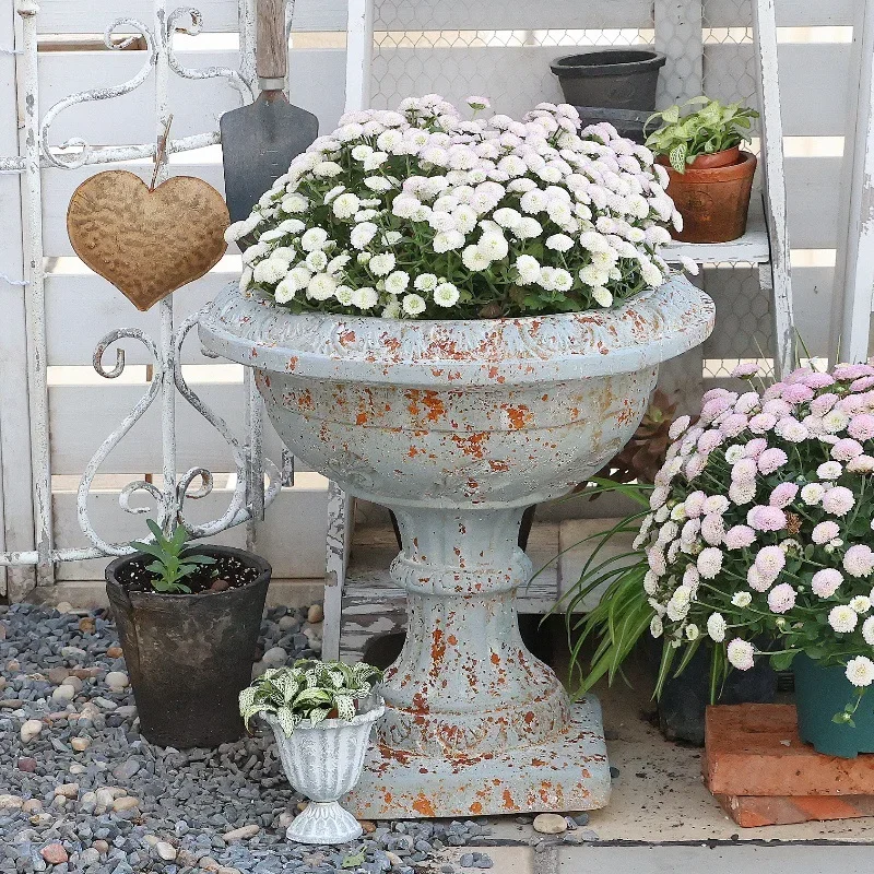 Factory direct sales magnesium oxide gray blue old Roman column flower pot courtyard garden villa decorative handicrafts